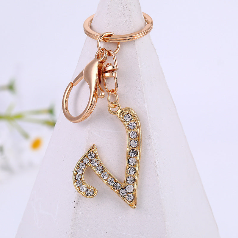 Wholesale Zinc Alloy 26 English Alphabet Rhinestone Keychain
